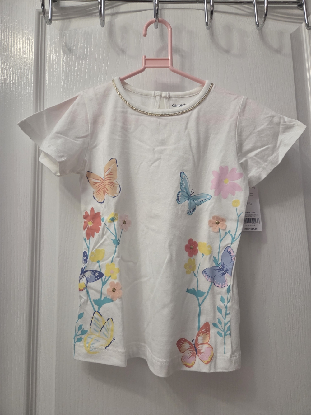 Carter's White Tee with Multicolor Butterfly & Floral Print